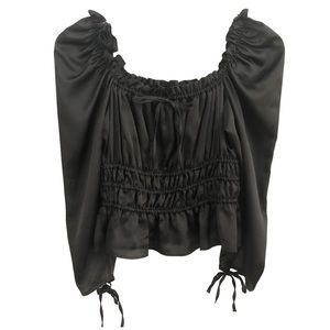 Topshop | Square Neck Smocked Waist Black Crop Top